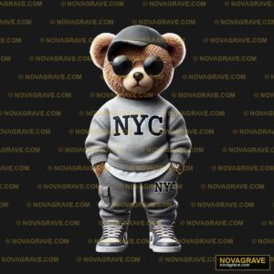 A Teddy Bear Wearing A Grey Sweater And Sungl Animals Wildlife - Design DTF
