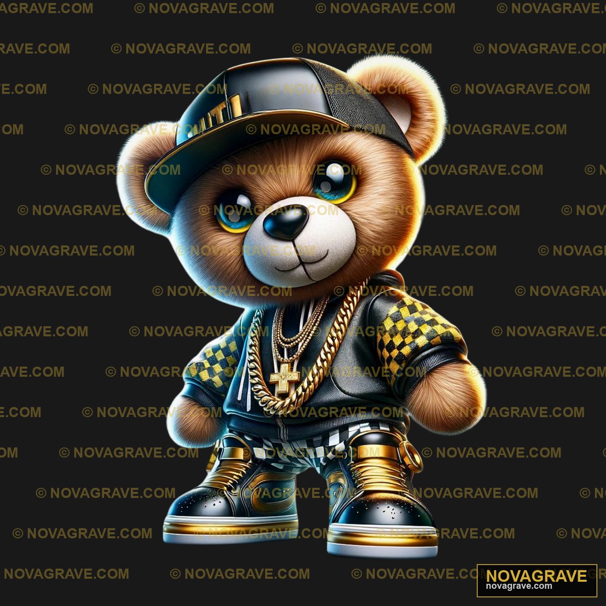 A Teddy Bear Wearing A Hat And A Checkered Sh Animals Wildlife - DTF Transfer Design