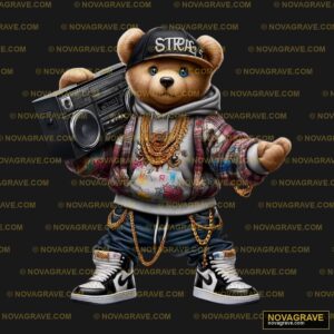 A Teddy Bear Wearing A Hat And Holding A Boom Animals Wildlife - Design DTF
