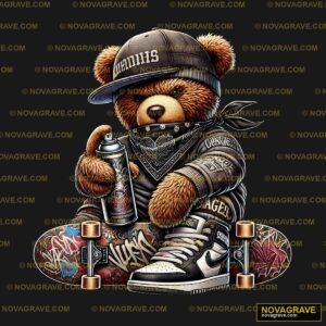 A Teddy Bear Wearing A Hat And Holding A Skat Animals Wildlife - DTF Ontwerp
