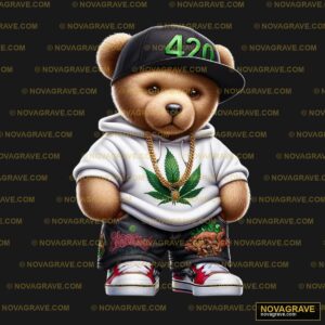 A Teddy Bear Wearing A Hoodie And A Marijuana Animals Wildlife - Design DTF
