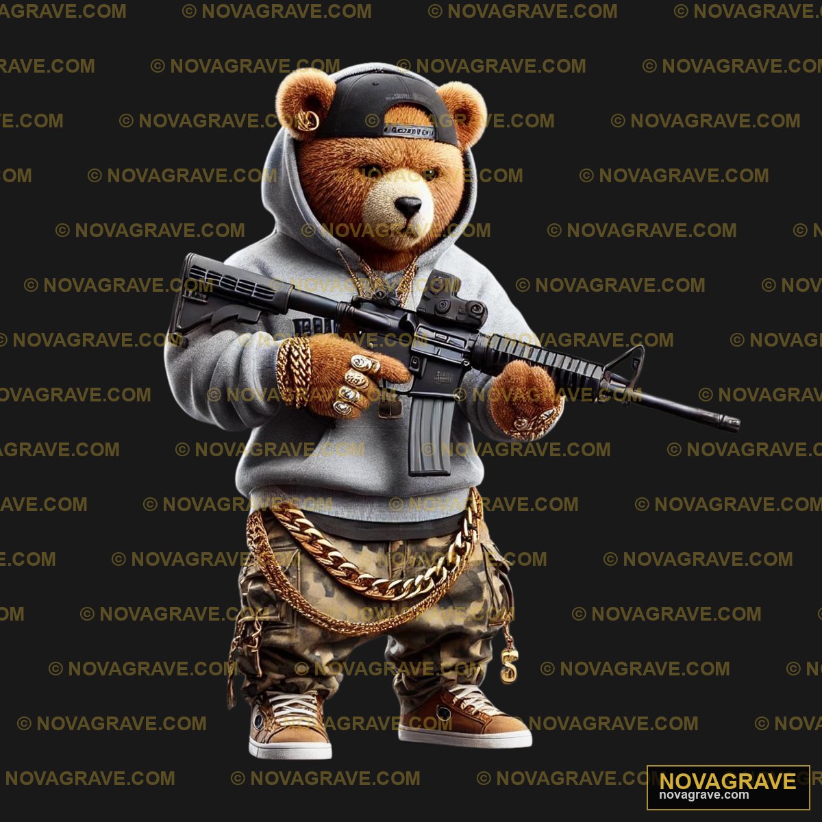 A Teddy Bear Wearing A Hoodie And Holding A G Animals Wildlife 2 - Design DTF