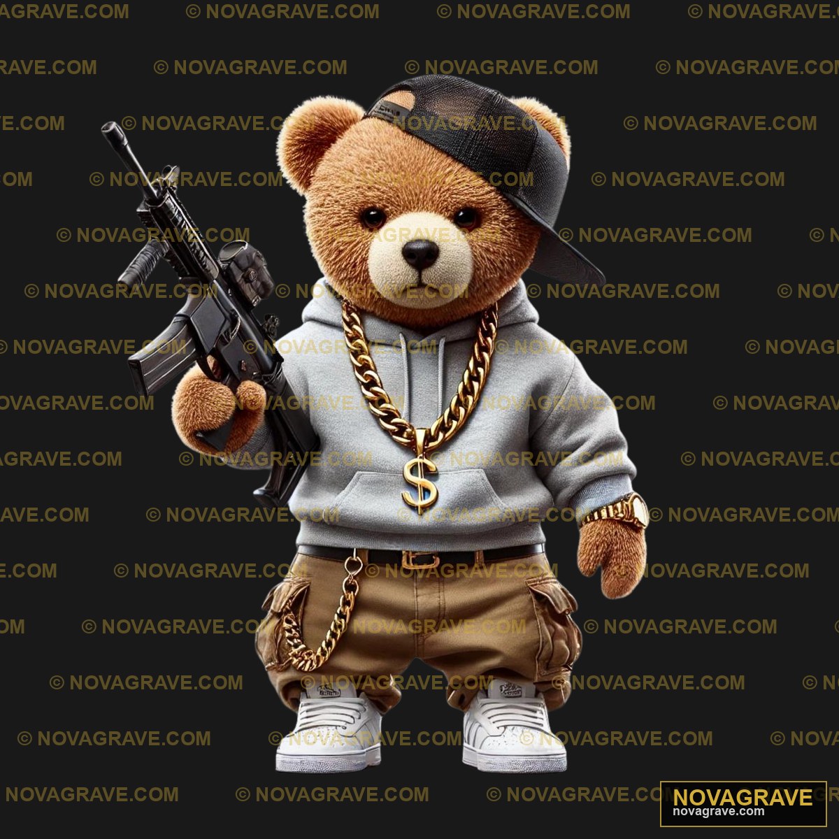 A Teddy Bear Wearing A Hoodie And Holding A G Animals Wildlife 4 - DTF Ontwerp