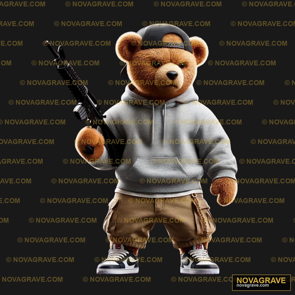 A Teddy Bear Wearing A Hoodie And Holding A G Animals Wildlife - DTF Transfer Design
