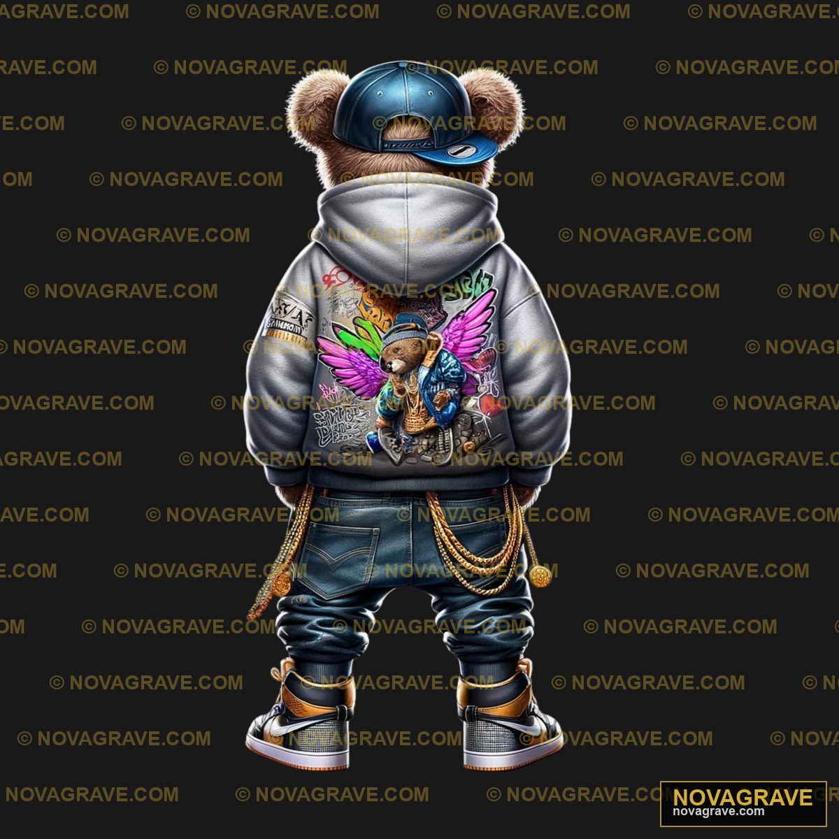 A Teddy Bear Wearing A Hoodie And Jeans Animals Wildlife - DTF Ontwerp