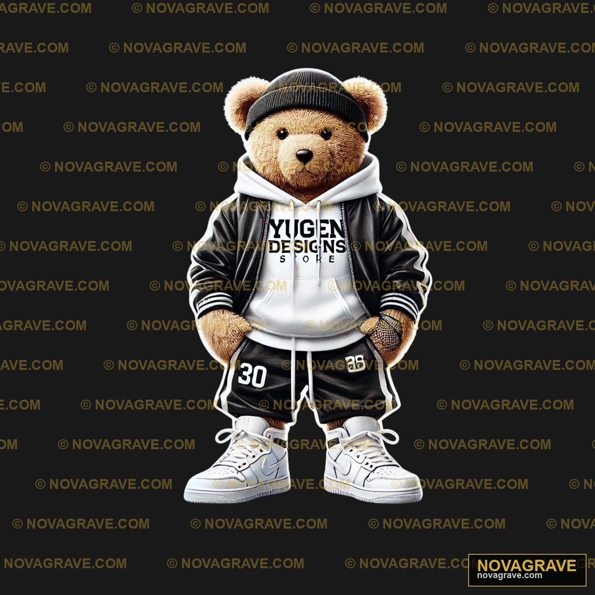A Teddy Bear Wearing A Hoodie And Sneakers Animals Wildlife - DTF Transfer Design
