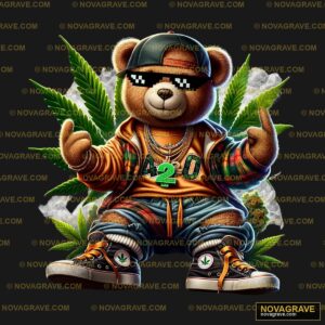 A Teddy Bear Wearing A Marijuana Leaf And Smo Animals Wildlife - Design DTF