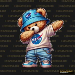 A Teddy Bear Wearing A Nasa Shirt And Jeans Animals Wildlife - DTF Ontwerp
