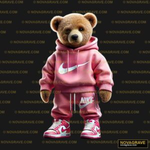 A Teddy Bear Wearing A Pink Nike Hoodie Animals Wildlife - Design DTF