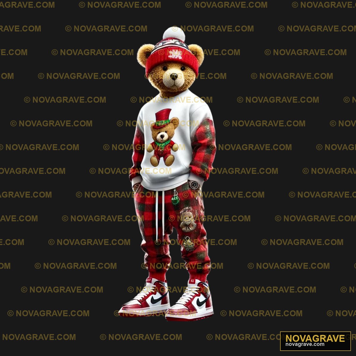 A Teddy Bear Wearing A Red And White Outfit Animals Wildlife - DTF Transfer Design
