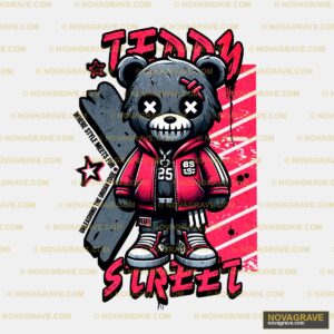 A Teddy Bear Wearing A Red Jacket And A Black Animals Wildlife - Design DTF