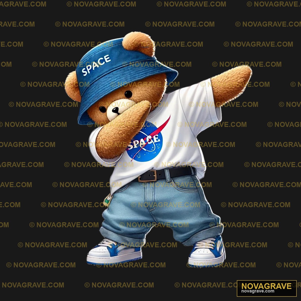 A Teddy Bear Wearing A Space Suit And A Cap Animals Wildlife - DTF Transfer Design