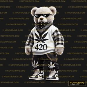 A Teddy Bear Wearing A White Shirt And Black Animals Wildlife - Design DTF