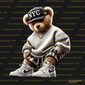 A Teddy Bear Wearing A White Sweater And Blac Animals Wildlife - DTF Transfer Design