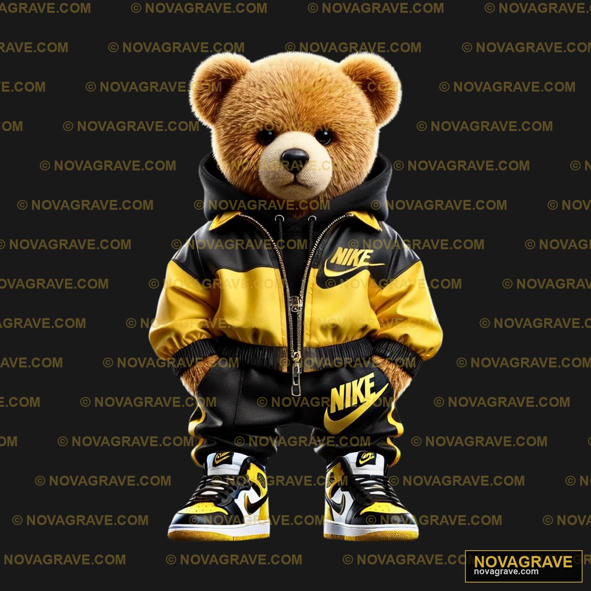 A Teddy Bear Wearing A Yellow Jacket And Blac Animals Wildlife - DTF Ontwerp