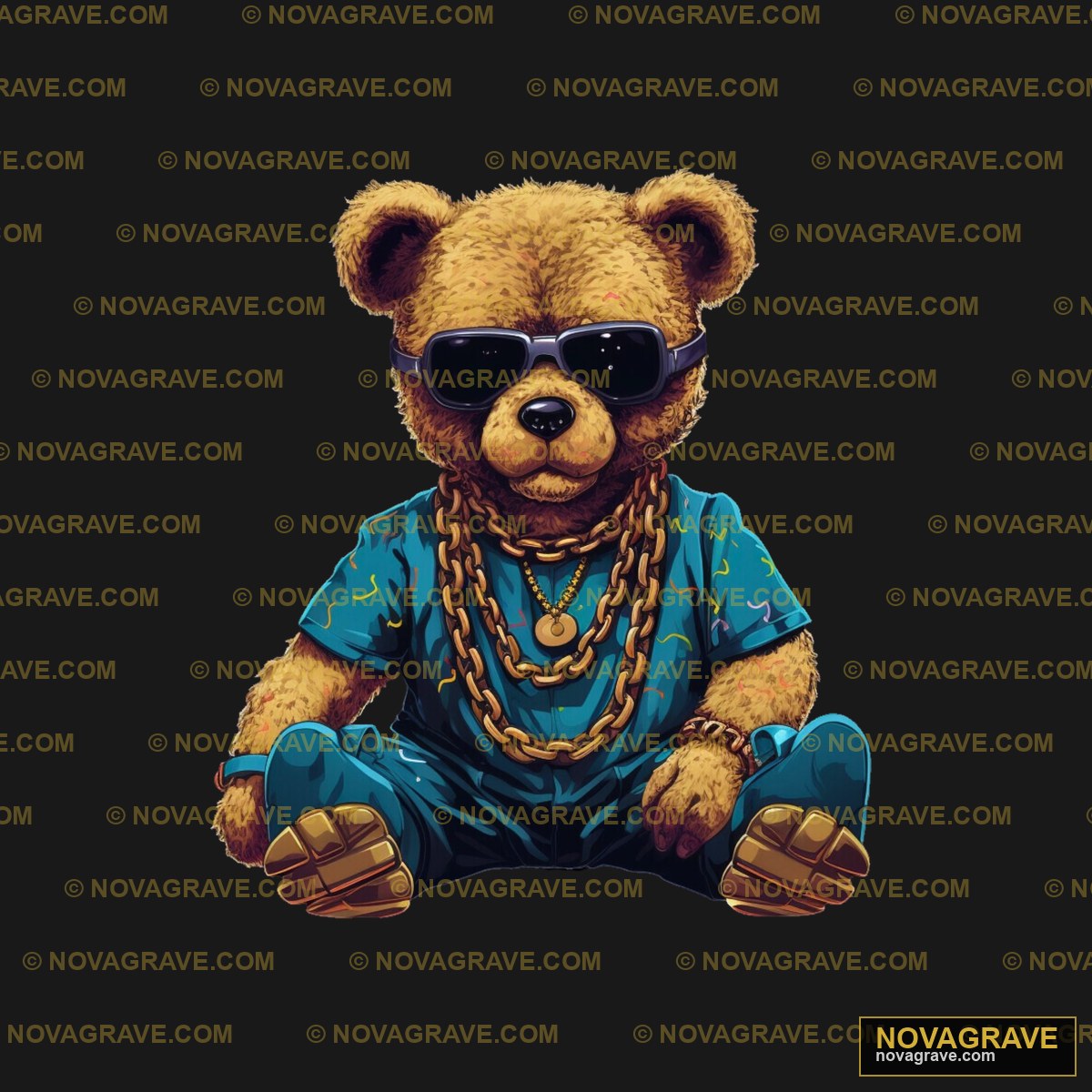 A Teddy Bear Wearing Sunglasses And A Blue Sh Animals Wildlife - DTF Transfer Design