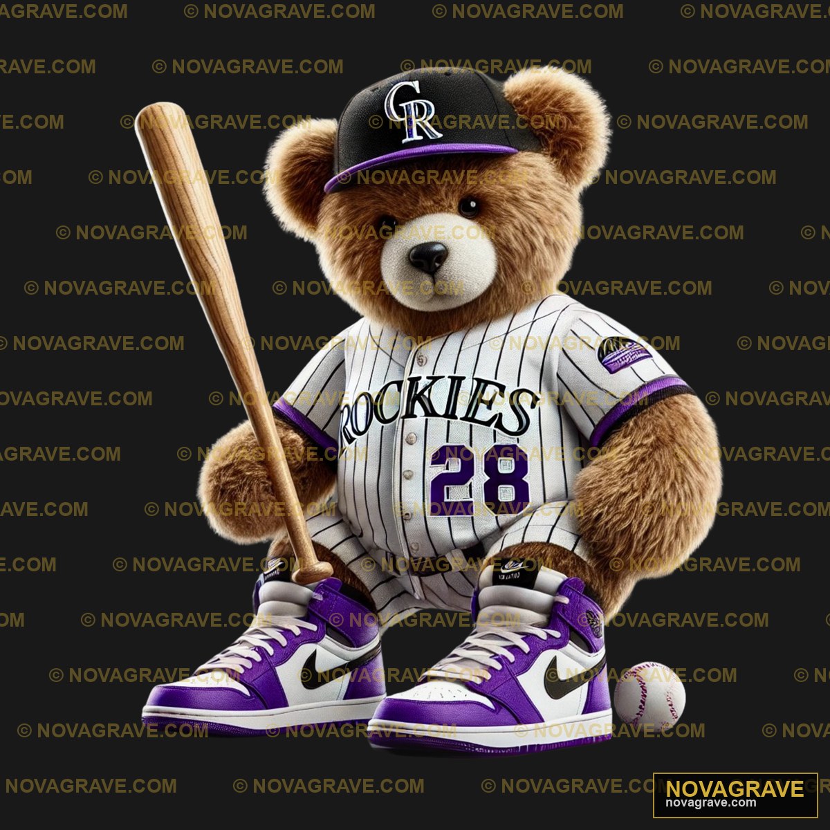A Teddy Bear With A Baseball Bat And Shoes Animals Wildlife 2 - DTF Transfer Design