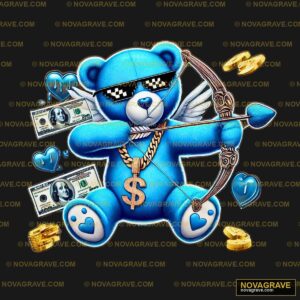 A Teddy Bear With A Bow And Money Animals Wildlife - DTF Transfer Design