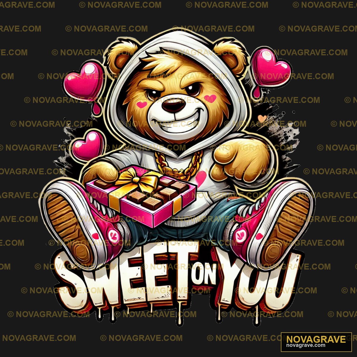 A Teddy Bear With A Box Of Candy Animals Wildlife - DTF Transfer Design