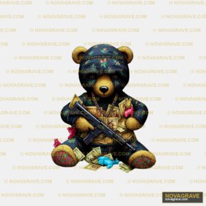 A Teddy Bear With A Gun And Money Animals Wildlife - Design DTF