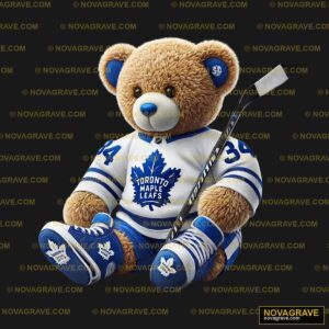 A Teddy Bear With A Hockey Jersey And A Stick Animals Wildlife - DTF Transfer Design