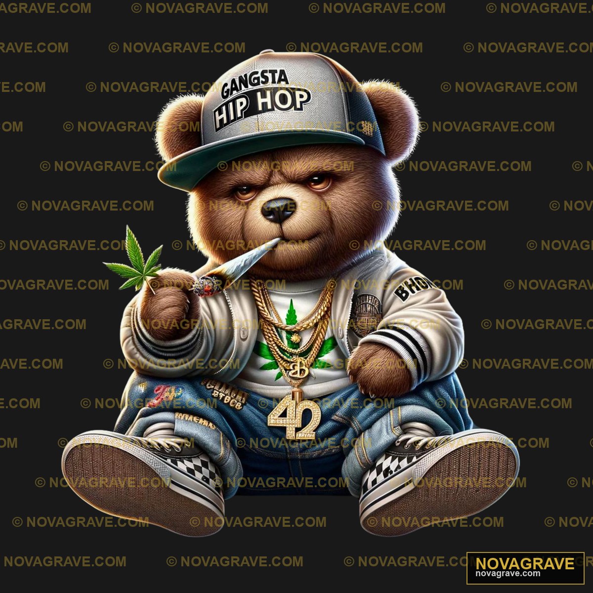 A Teddy Bear With A Marijuana In His Mouth Animals Wildlife - DTF Ontwerp