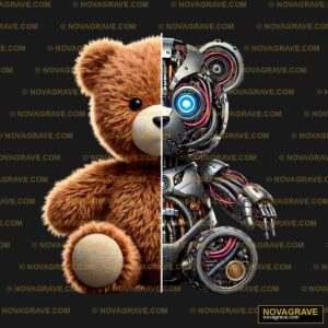 A Teddy Bear With A Robot On Its Back Animals Wildlife - DTF Transfer Design