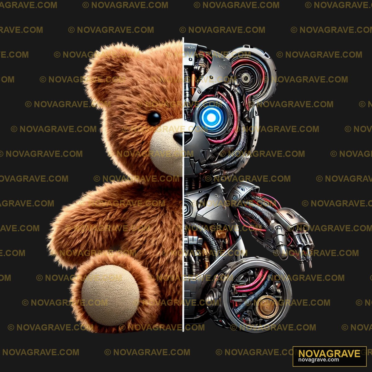 A Teddy Bear With A Robot On Its Back Animals Wildlife - DTF Ontwerp