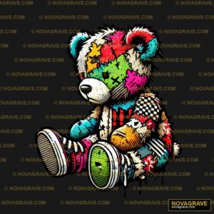 A Teddy Bear With Colorful Paint Splats Animals Wildlife - Design DTF