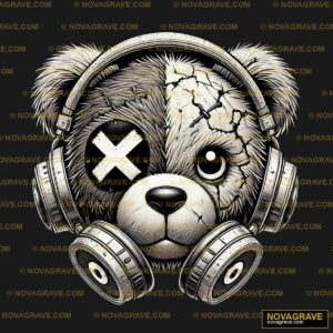 A Teddy Bear With Headphones And A Cross On I Animals Wildlife - DTF Ontwerp