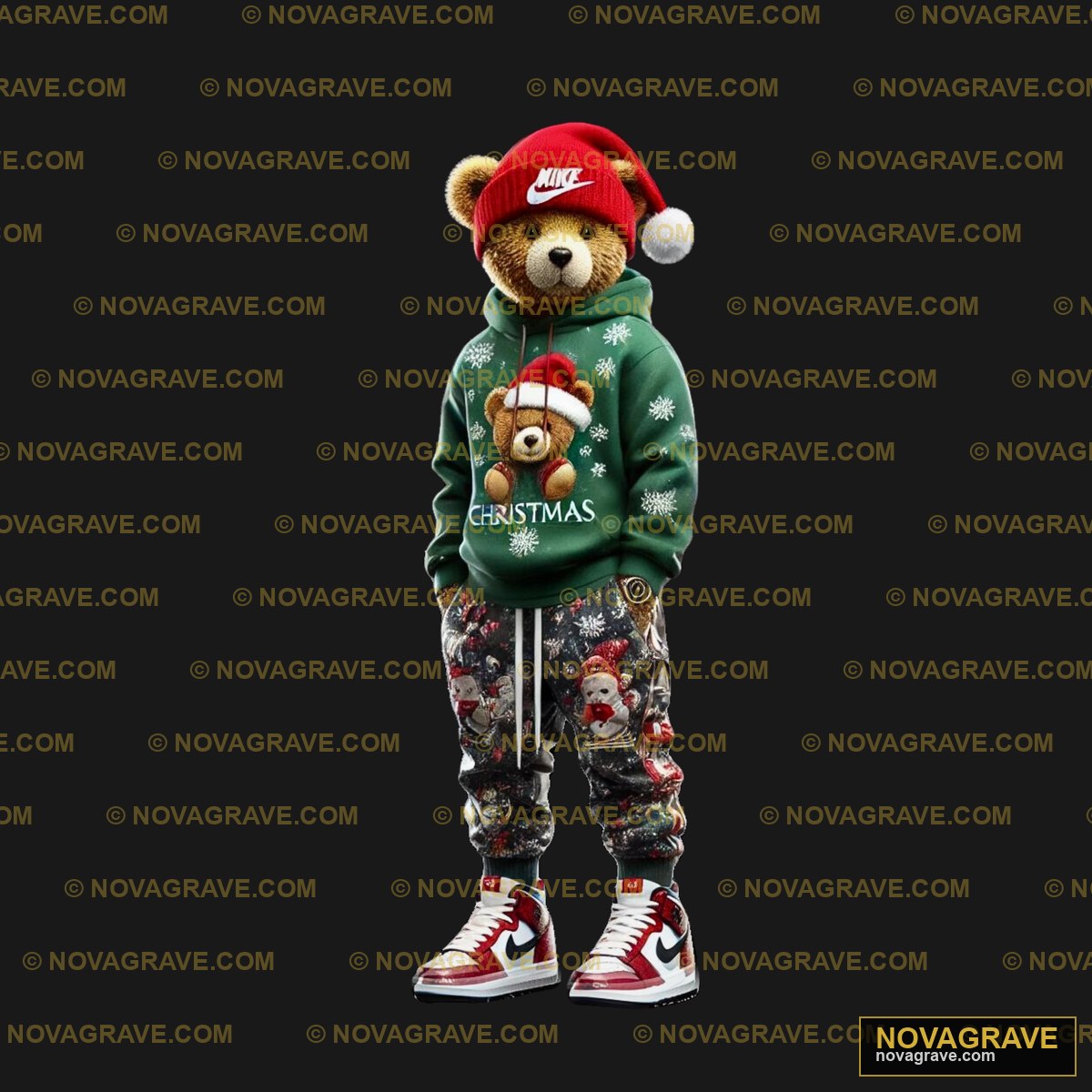 A Teddy Wearing A Christmas Sweater And Match Streetwear Urban - DTF Transfer Design