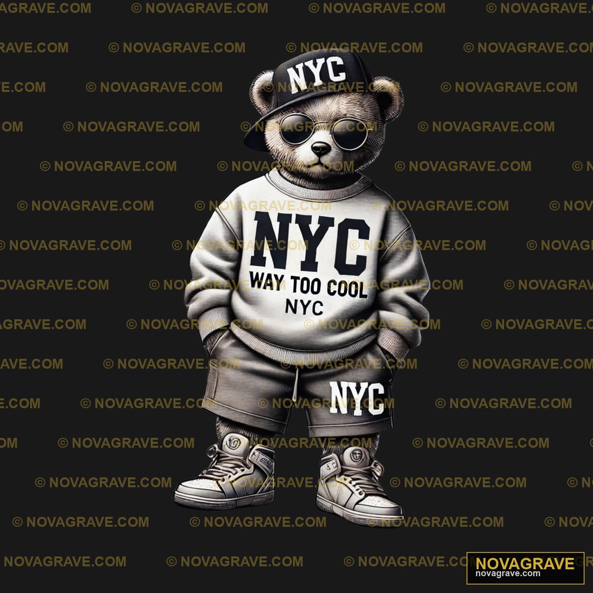 A Teddy Wearing A New York Sweatshirt And Sun Animals Wildlife - DTF Ontwerp