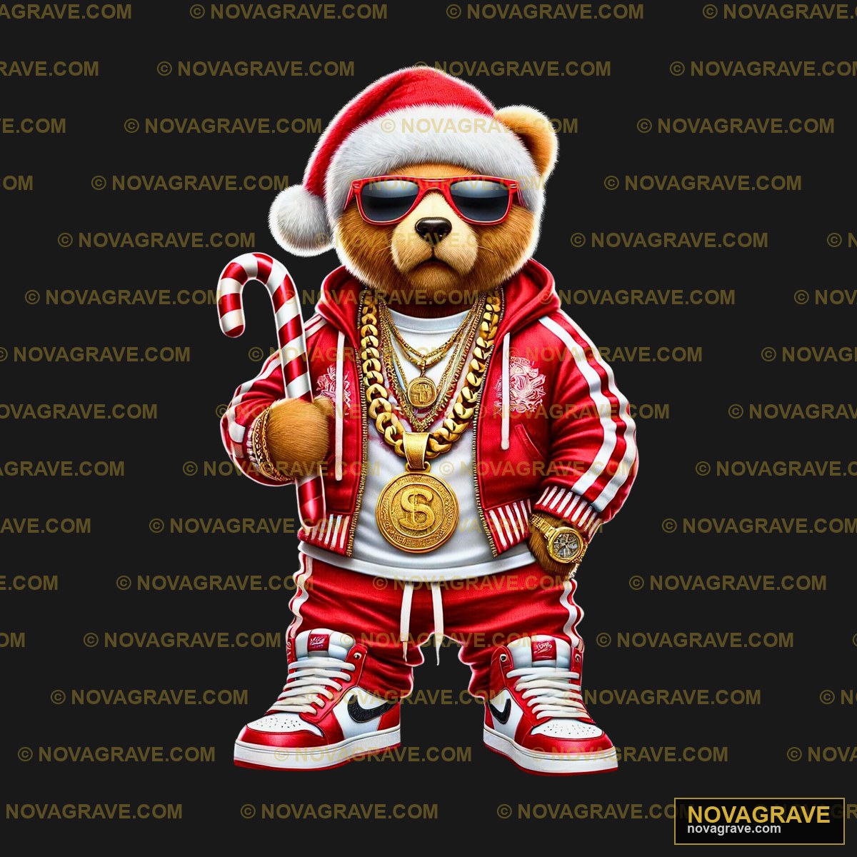 A Teddy Wearing A Red Jacket And Sunglasses Animals Wildlife - DTF Transfer Design