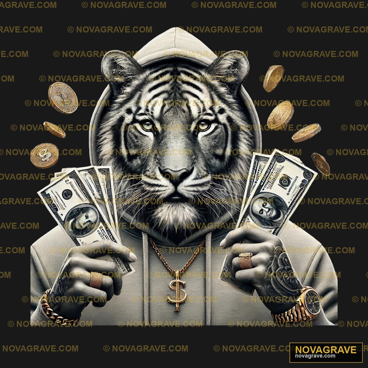 A Tiger In A Hoodie Holding Money Animals Wildlife - Design DTF