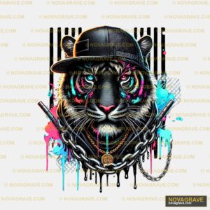A Tiger Wearing A Hat And Holding A Gun Animals Wildlife - Design DTF