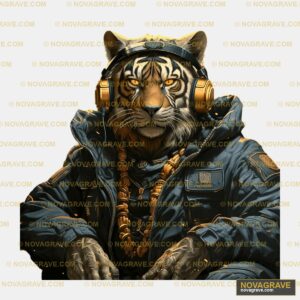 A Tiger Wearing A Helmet And A Jacket Animals Wildlife - Design DTF