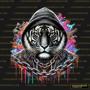 A Tiger Wearing A Hoodie And A Helmet With A Animals Wildlife - Design DTF