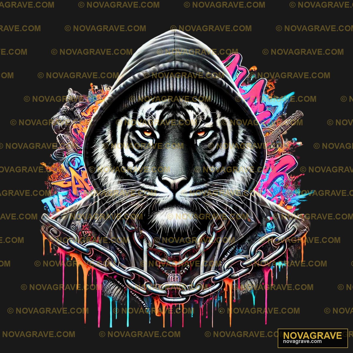 A Tiger Wearing A Hoodie And A Helmet With A Animals Wildlife - Design DTF