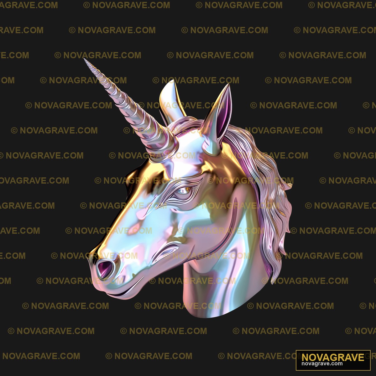 A Unicorn Head With A Shiny Gold Mane Streetwear Urban - Design DTF