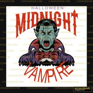 A Vampire With A Bow Tie And The Words Midnig Typography Slogans - Design DTF