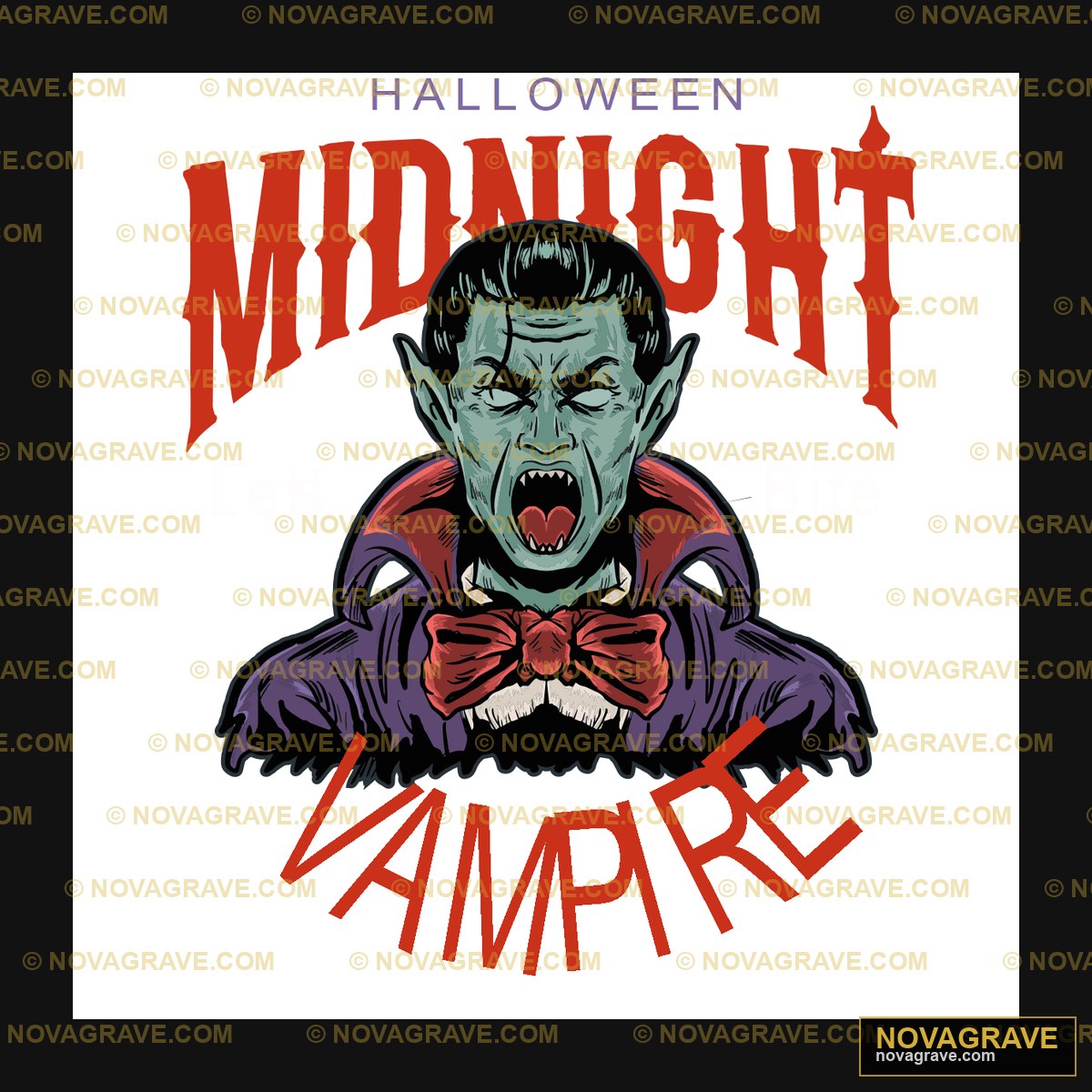 A Vampire With A Bow Tie And The Words Midnig Typography Slogans - Design DTF