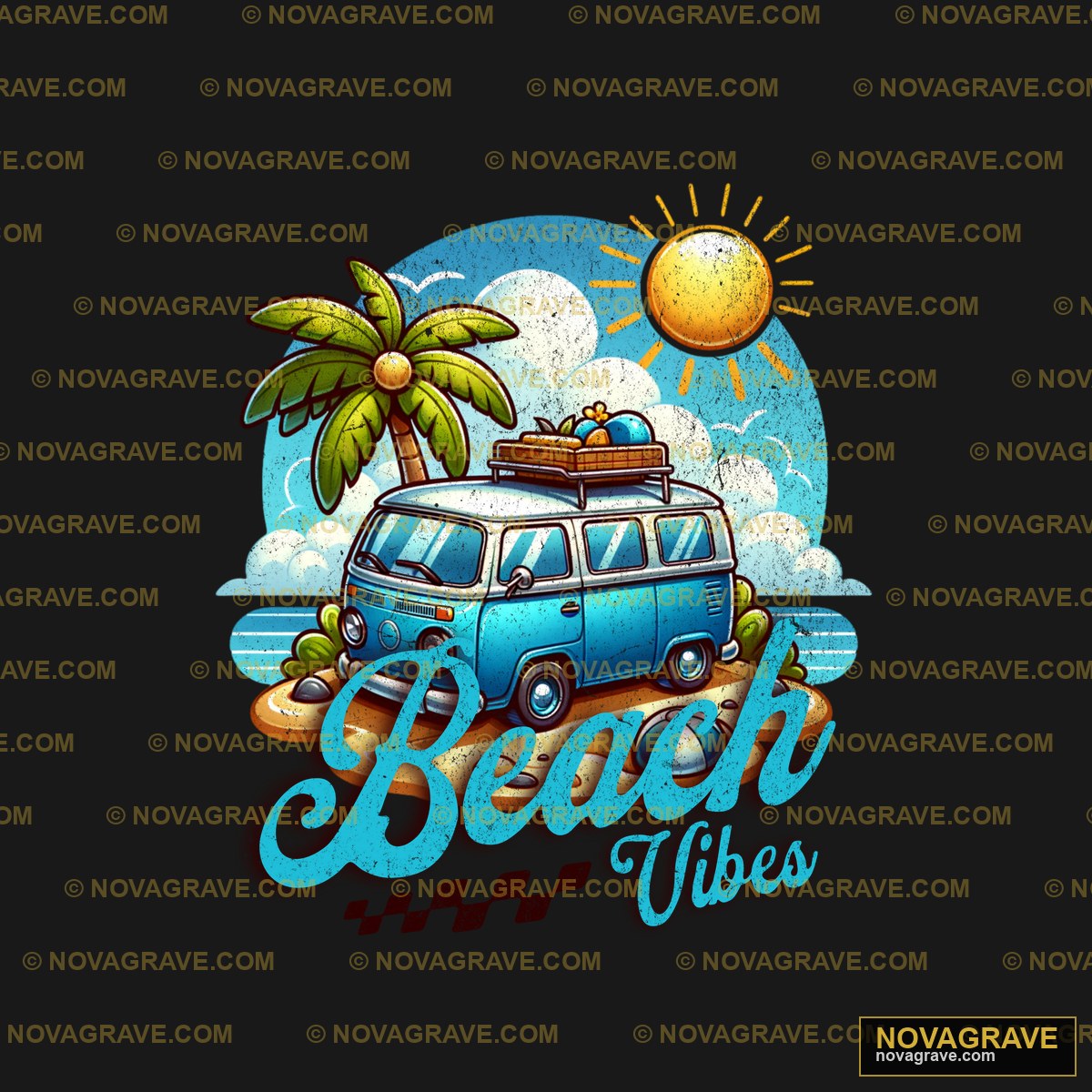 A Van With A Surfboard On The Beach Sports Fitness - DTF Transfer Design