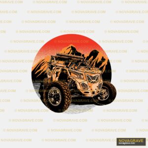 A White And Orange Atv With A Mountain In The Nature Botanical - DTF Transfer Design