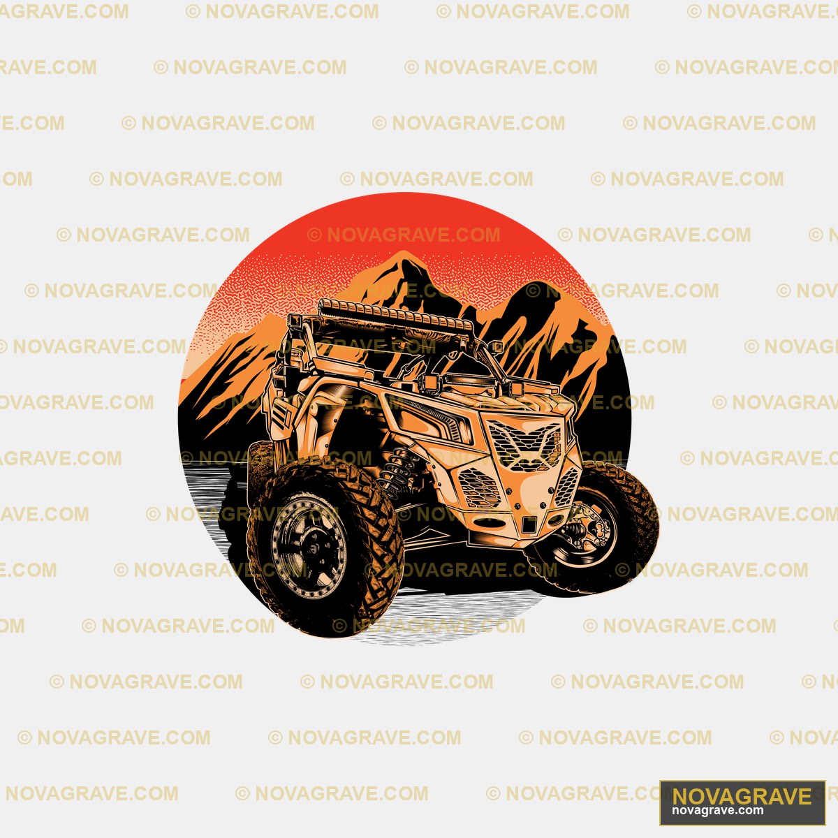 A White And Orange Atv With A Mountain In The Nature Botanical - DTF Transfer Design