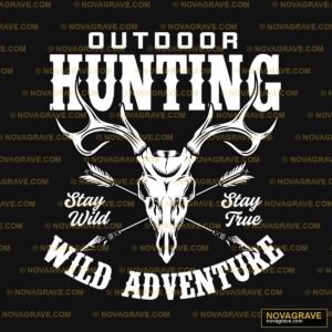 A White Deer Skull With The Words Out Hunting Animals Wildlife - DTF Transfer Design