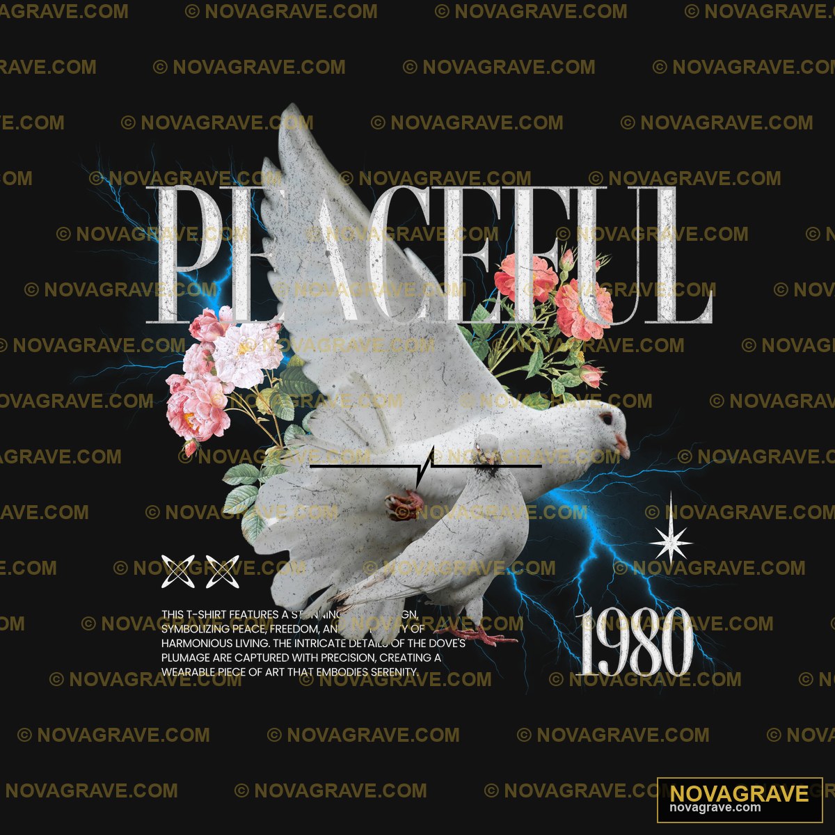A White Dove With Flowers And A Blue Backgrou Nature Botanical - DTF Transfer Design
