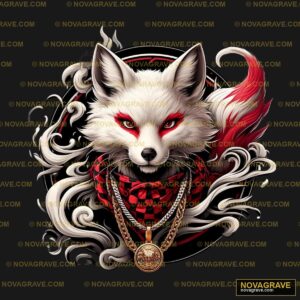 A White Fox With Red Eyes And A Red Banda Animals Wildlife - DTF Transfer Design