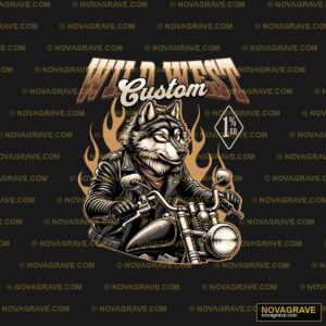 A Wolf Riding A Motorcycle With Flames On The Animals Wildlife - DTF Transfer Design