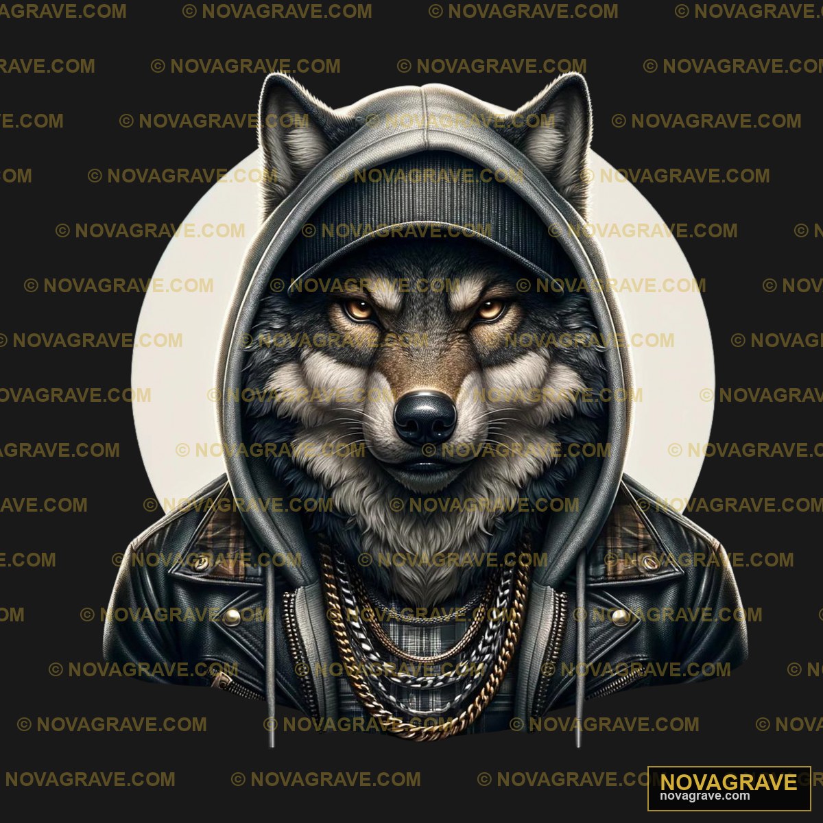 A Wolf Wearing A Hoodie And A Leather Jacket Animals Wildlife - DTF Ontwerp