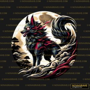 A Wolf With A Red Mane And A Full Moon In The Animals Wildlife - DTF Transfer Design